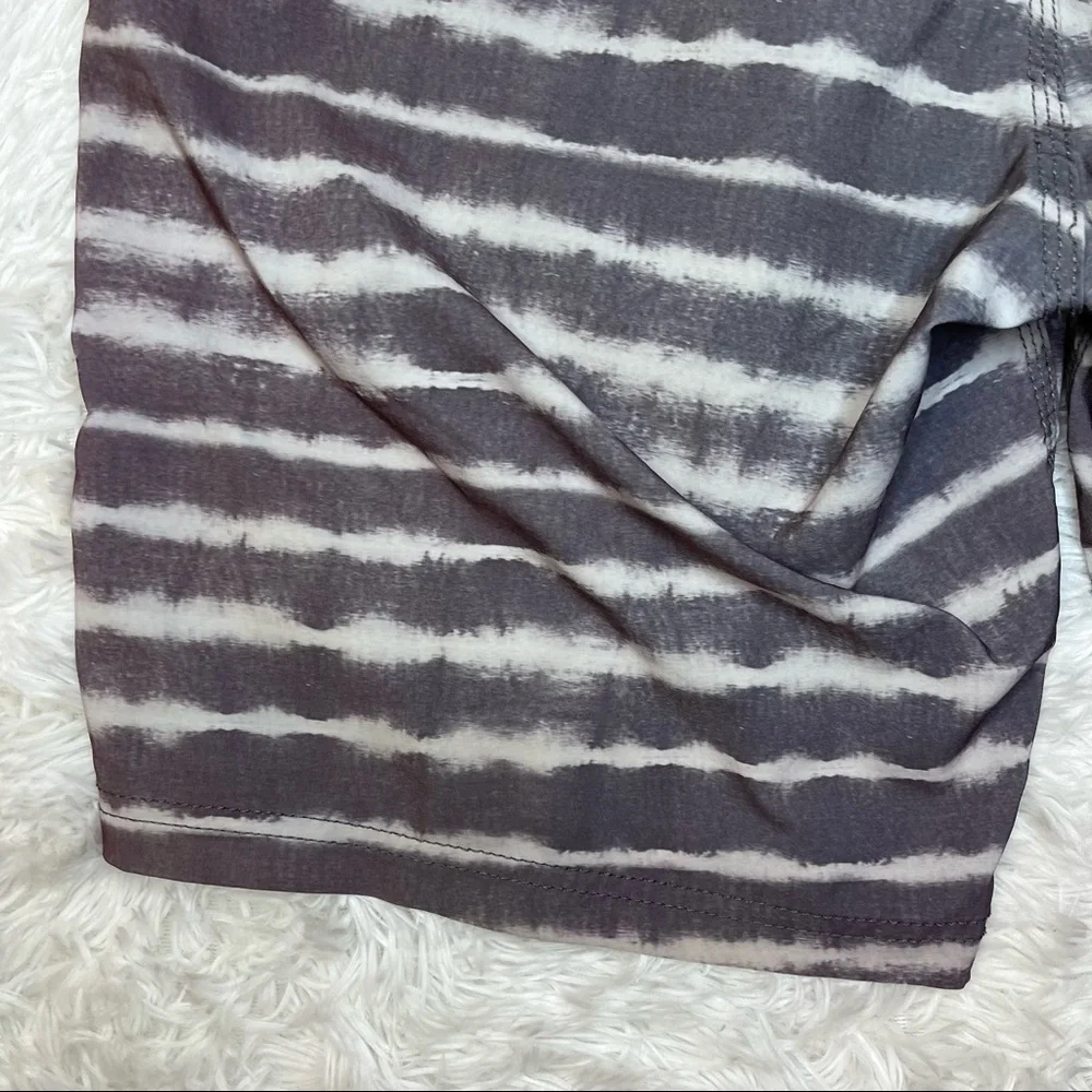 SOCIETY Of The Sun Men’s Orange Gray Striped Swim Board Shorts 36